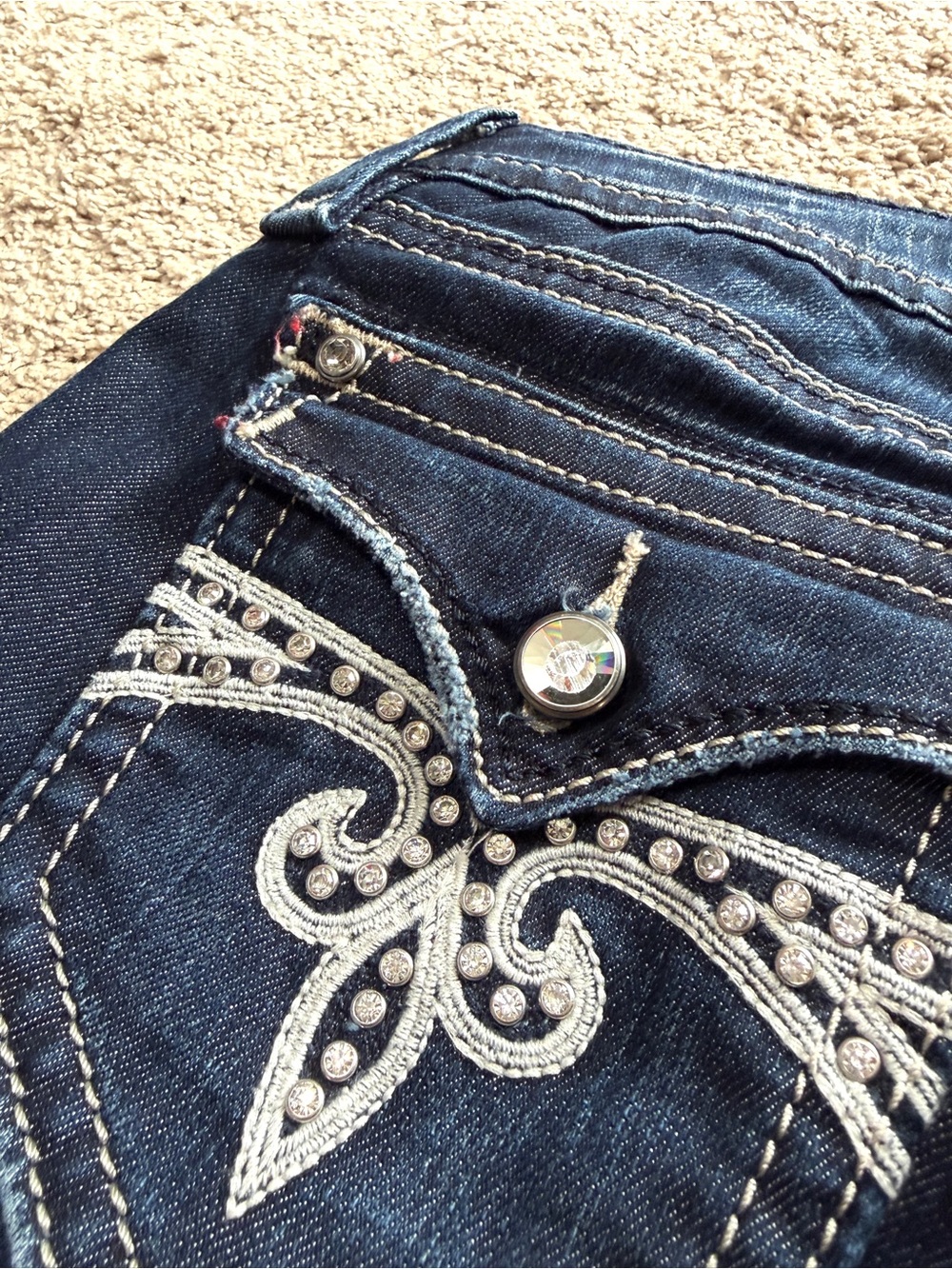 Rock Revival Jeans Womens Size 26 Sora y2K Skinny Dark Blue Rhinestone Low NWOT - Picture 2 of 11